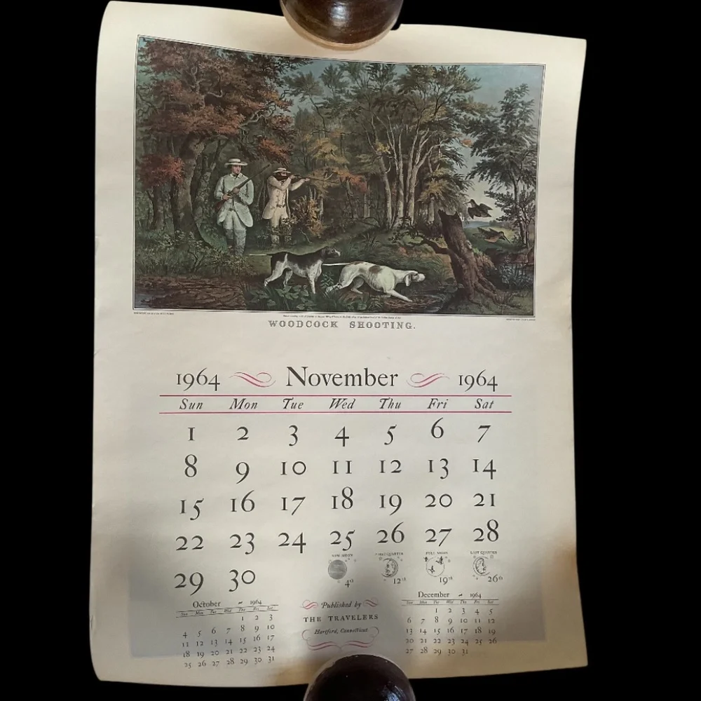 Large Vintage 1964 The Travelers Currier & Ives Calendar